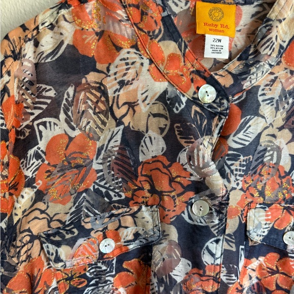 Ruby Rd Floral Sheer Button-Down Blouse - Picture 3 of 9